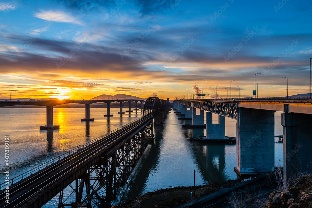 Sunrise from the Benicia Bridge Vista Point in California Sunrise from the Benicia Bridge Vista Point in California