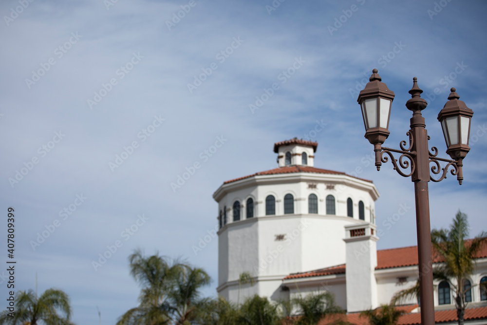 View of the historic public train depot in Santa Ana, California, USA.