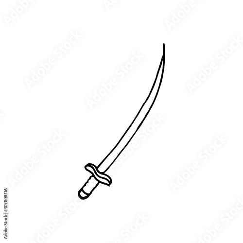 black outline longsword icon isolated on white background. medieval history. pirate's sword. hand drawn vector. vector illustration. sticker, clipart, logo, label, poster, banner, wallpaper, cover. 