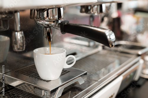 black coffee morning on coffee maker