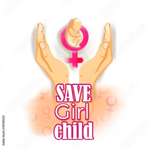 Vector illustration concept of Save Girl Child poster, spreading social awareness through showing child in hands.