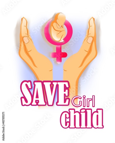 Vector illustration concept of Save Girl Child poster, spreading social awareness through showing child in hands.