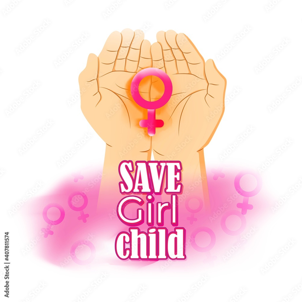 Obraz premium Vector illustration concept of Save Girl Child poster, spreading social awareness through showing child in hands.