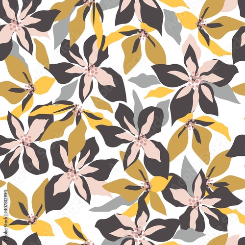 Floral Seamless Pattern. Flowers Modern Background for Fashion Design  Wallpapers  Prints  Textile. Flowers Print. Trendy Floral Design. Hand Drawn Botanical Pattern. Vector EPS 10