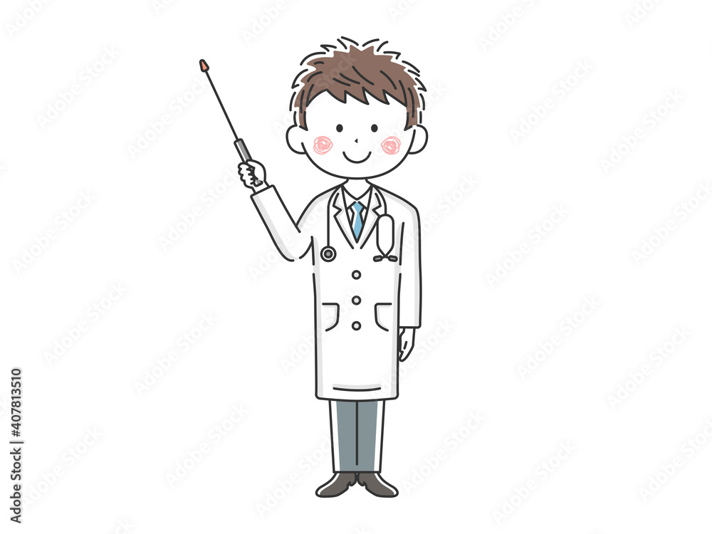 指し棒で解説する日本人男性医師のイラスト
