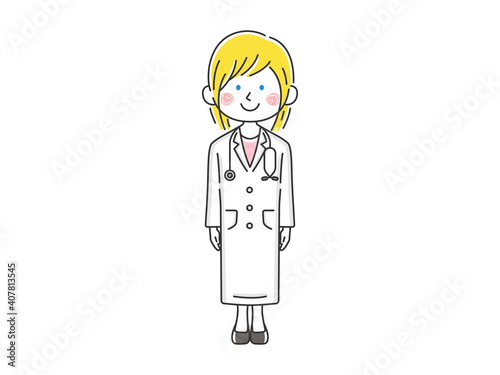 白衣を着た白人女医のイラスト