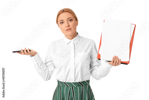 Stressed woman with mobile ...