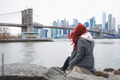 Photography Woman With Red Hair on a Windy Day, Brooklyn, New York City