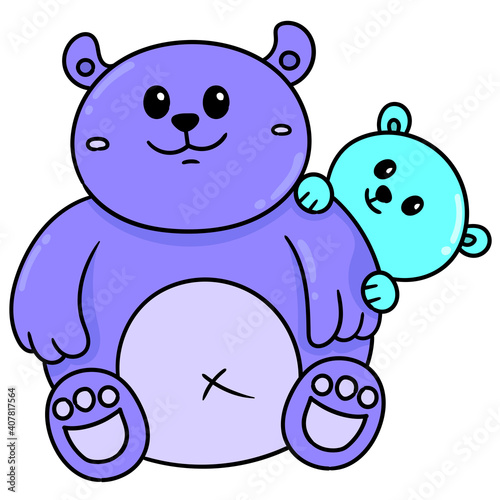 Bear family parents and children who love each other, doodle icon image kawaii