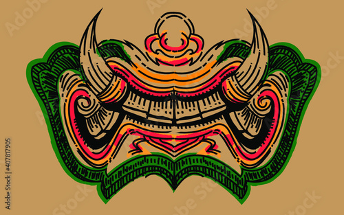 thai art traditional guadian giant of thai asian temple, vector illustration, character face mask photo