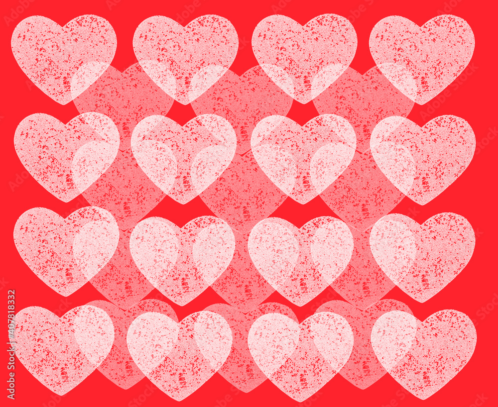 Seamless white hearts pattern on red background. The concept for love, greeting card, poster, valentine's day, anniversary, Space for your text.
