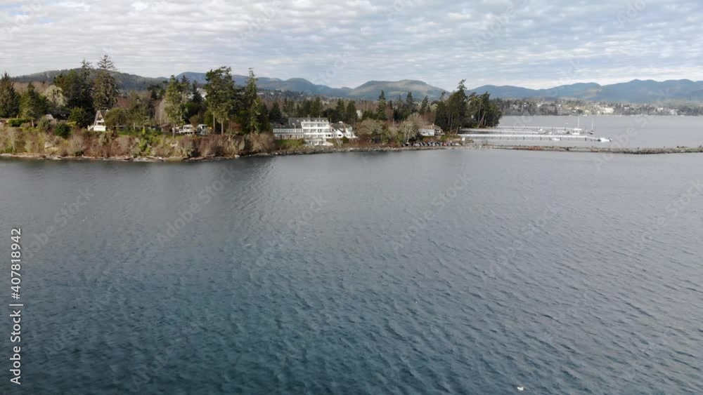Vancouver Island, British Columbia, coastline with Sooke Harbor House. 4K 24FPS. Vancouver Island, British Columbia, coastline with Sooke Harbor House. 4K 24FPS.