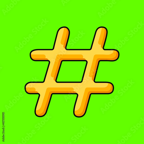 Yellow hashtag sign on green background for design, vector illustration