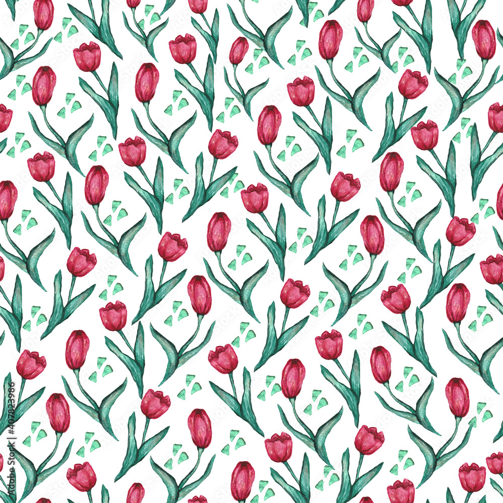 Tulip floral seamless pattern background, romantic design, hand drawn Tulip floral seamless pattern background, romantic design, hand drawn