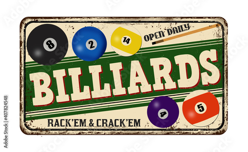 Billiards vintage rusty metal sign