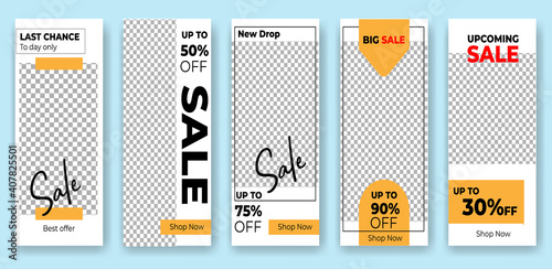 set of stories sale banner background, instagram template photo, year end sale can use for, backdrop, website, mobile app, poster, flyer, coupon, gift card, smartphone template, web design