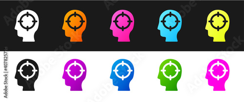 Set Head hunting icon isolated on black and white background. Business target or Employment sign. Human resource and recruitment for business. Vector.