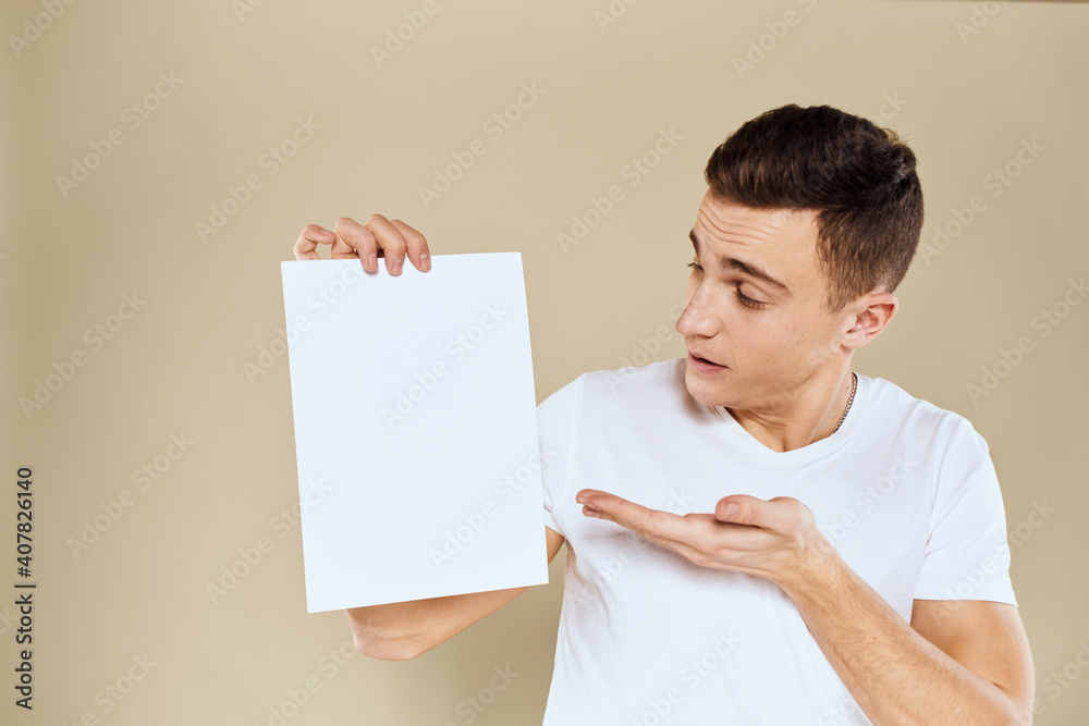man holding white sheet of paper in hand billboard copy space office man holding white sheet of paper in hand billboard copy space office