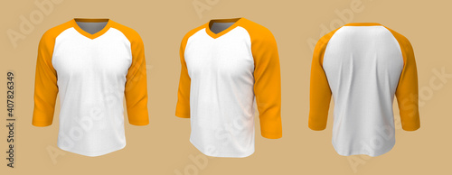 Half-sleeves raglan t-shirt mockup, 3d illustration, 3d rendering photo