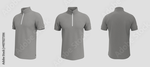 Blank tracktop shirt mockup, track front, side and back view, 3d illustration, 3d rendering