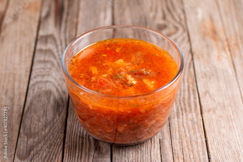 Borscht in a container for freezing