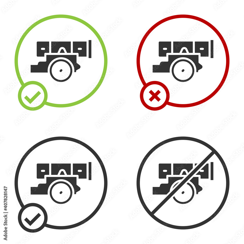 Black Cannon icon isolated on white background. Circle button. Vector. Black Cannon icon isolated on white background. Circle button. Vector.
