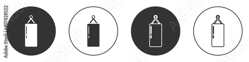 Black Punching bag icon isolated on white background. Circle button. Vector.