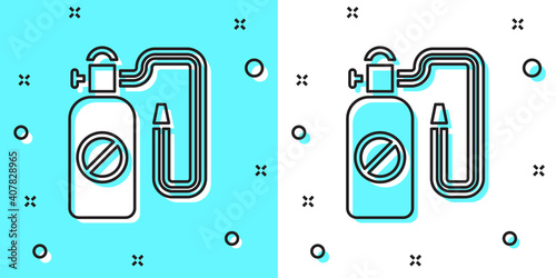 Black line Pressure sprayer for extermination of insects icon isolated on green and white background. Pest control service. Disinfectant sprayer. Random dynamic shapes. Vector.