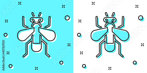 Black line Insect fly icon isolated on green and white background. Random dynamic shapes. Vector.