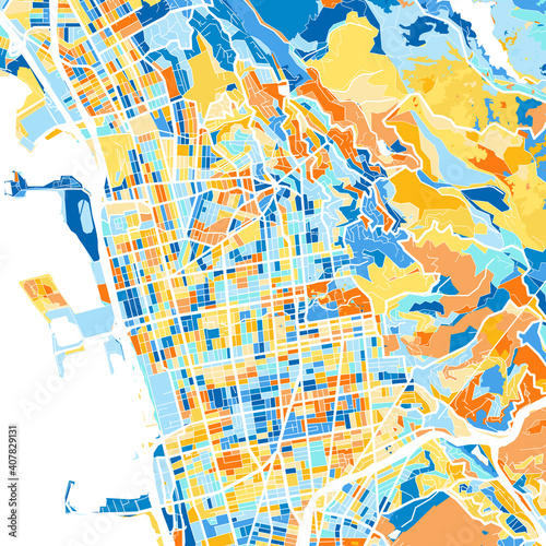 Fototapeta Art map of Berkeley, UnitedStates in Blue Orange