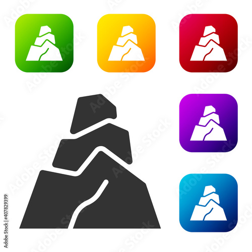 Black Rock stones icon isolated on white background. Set icons in color square buttons. Vector.