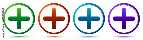 Plus icon artistic frame round button set illustration