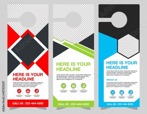 Door hanger design template, hotel knob design. Vector door hanger.