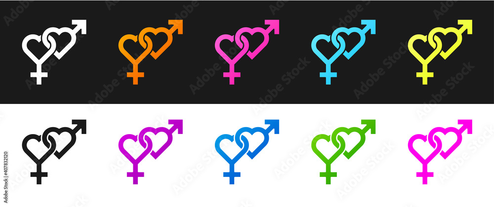 Set Gender icon isolated on black and white background. Symbols of men and women. Sex symbol. Vector. Set Gender icon isolated on black and white background. Symbols of men and women. Sex symbol. Vector.