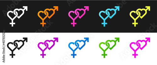 Set Gender icon isolated on black and white background. Symbols of men and women. Sex symbol. Vector.