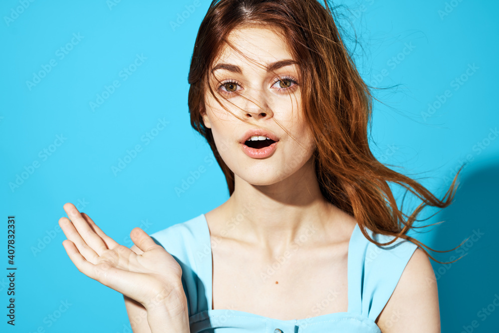 woman in blue dress brunette passion closeup autumn background woman in blue dress brunette passion closeup autumn background