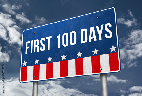 First 100 days presidency - road sign illustration