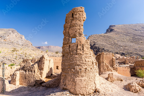 Tanuf  NizwaOman - October 6 2014  Tanuf ruins is a landmark of the damage caused by the Jebel Akhdar War in Oman