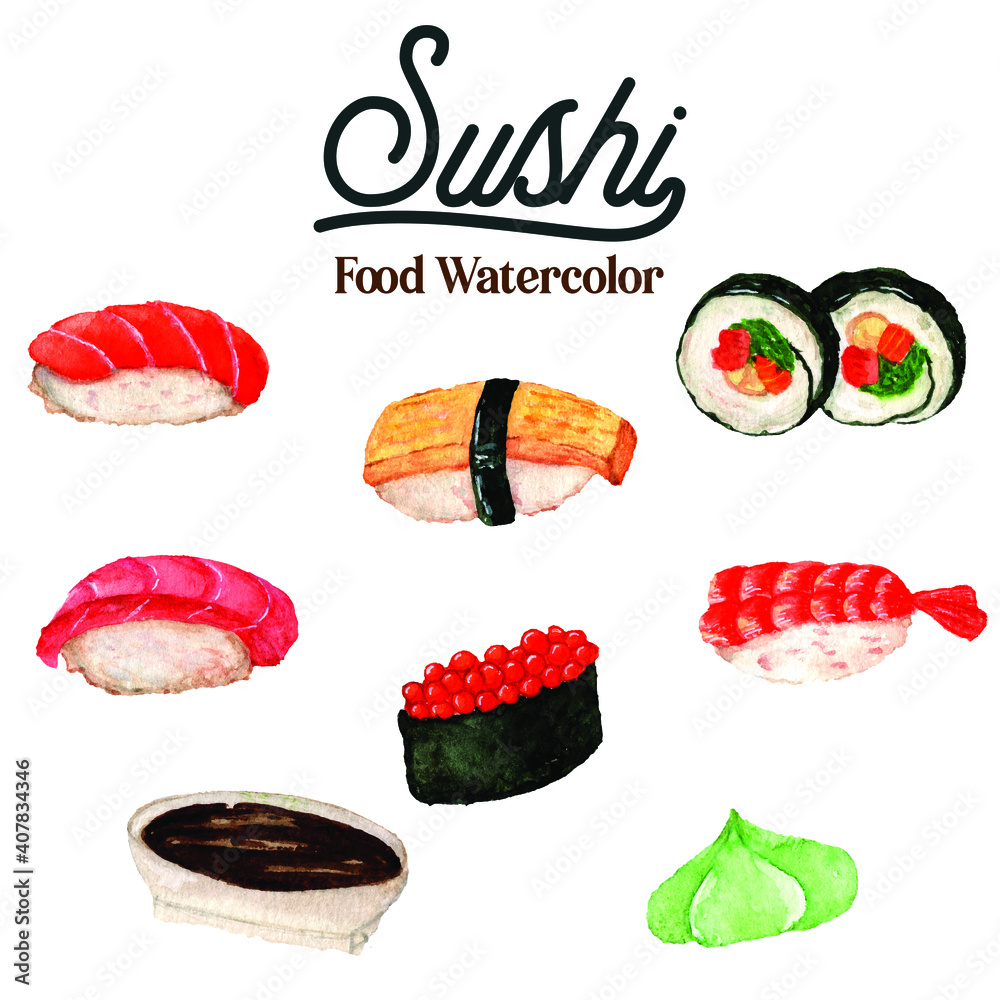 Sushi Food  Watercolor Elements Illustration