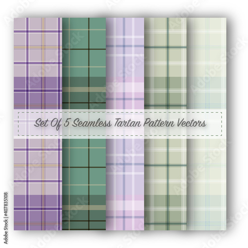 Set of 5 Seamless Tartan Pattern Vectors - background - Wallpaper - Textile - Scrapbooking