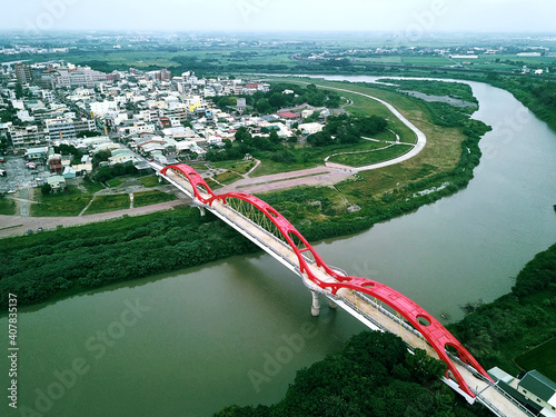 Aerial view of Beigan Tourist Bridge. Beigan, Yunlin, Taiwan.