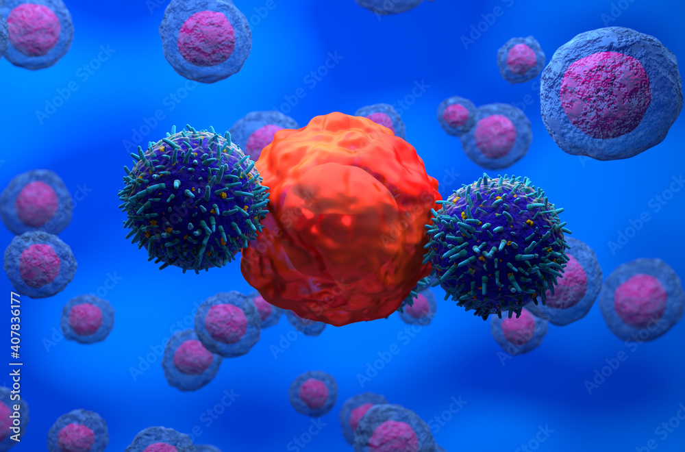 Photo 3d illustration CAR T-cell attack cancer cell and healthy cells ...