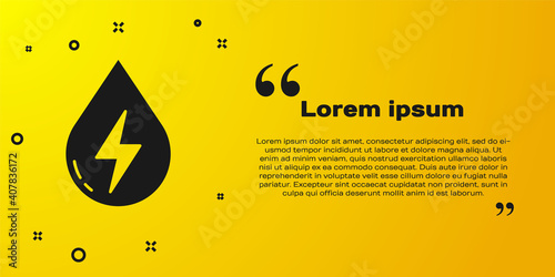 Black Water energy icon isolated on yellow background. Ecology concept with water droplet. Alternative energy concept. Vector.