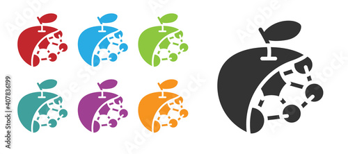 Black Biological structure icon isolated on white background. Genetically modified organism and food. Set icons colorful. Vector.
