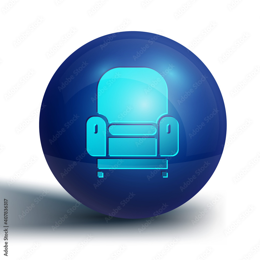Blue Armchair icon isolated on white background. Blue circle button. Vector. Blue Armchair icon isolated on white background. Blue circle button. Vector.