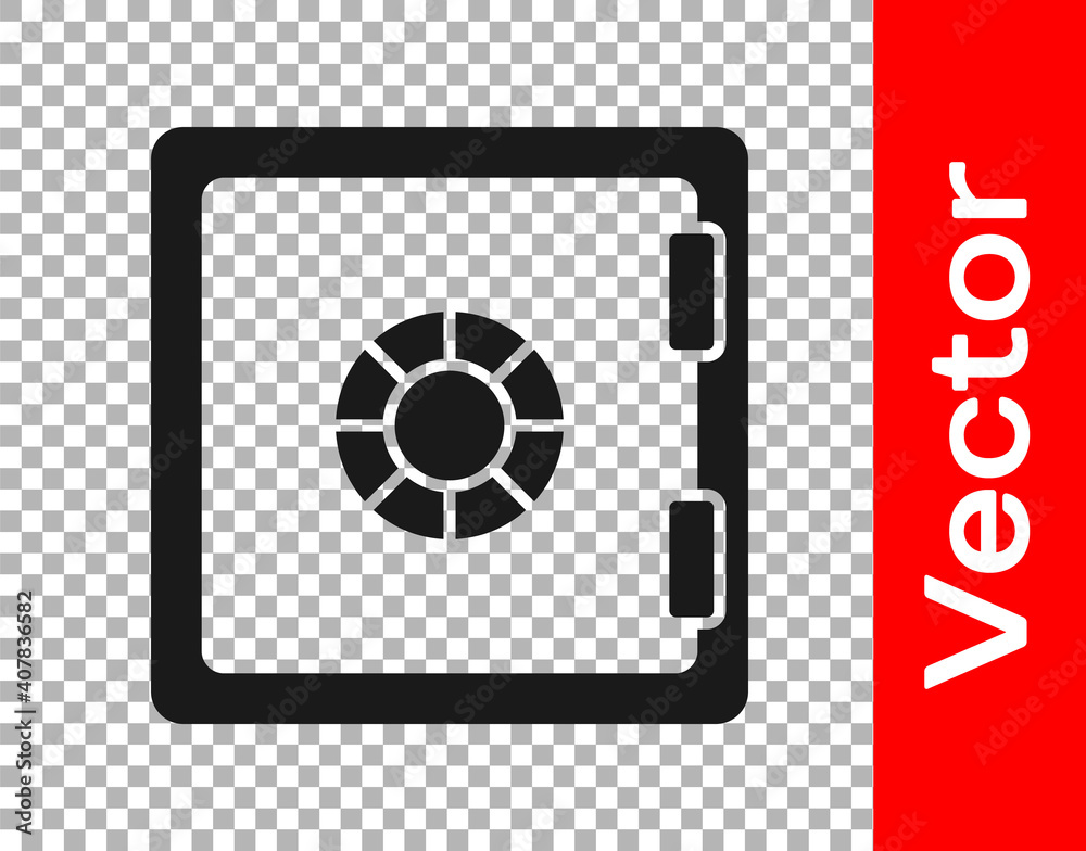 Black Safe icon isolated on transparent background. The door safe a bank vault with a combination lock. Reliable Data Protection. Vector. Black Safe icon isolated on transparent background. The door safe a bank vault with a combination lock. Reliable Data Protection. Vector.