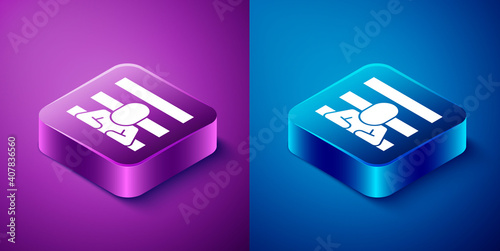 Isometric Prisoner icon isolated on blue and purple background. Square button. Vector.
