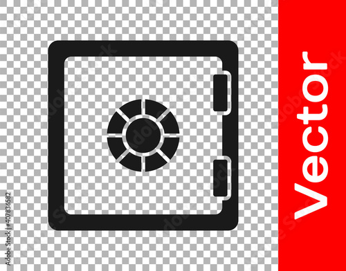 Black Safe icon isolated on transparent background. The door safe a bank vault with a combination lock. Reliable Data Protection. Vector.