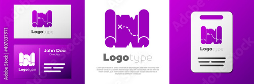 Logotype Pirate treasure map icon isolated on white background. Logo design template element. Vector.