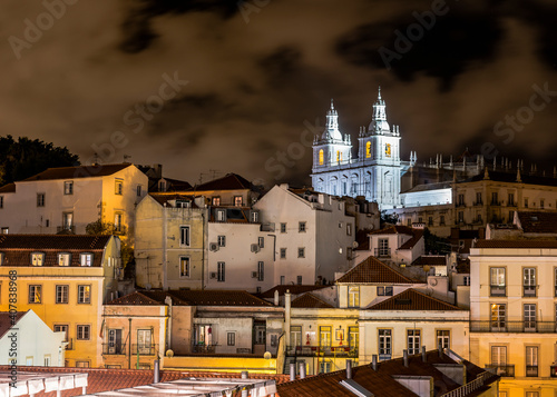 Night view of Lisbon  Portugal with the Monastery of Sao Vicente de Fora